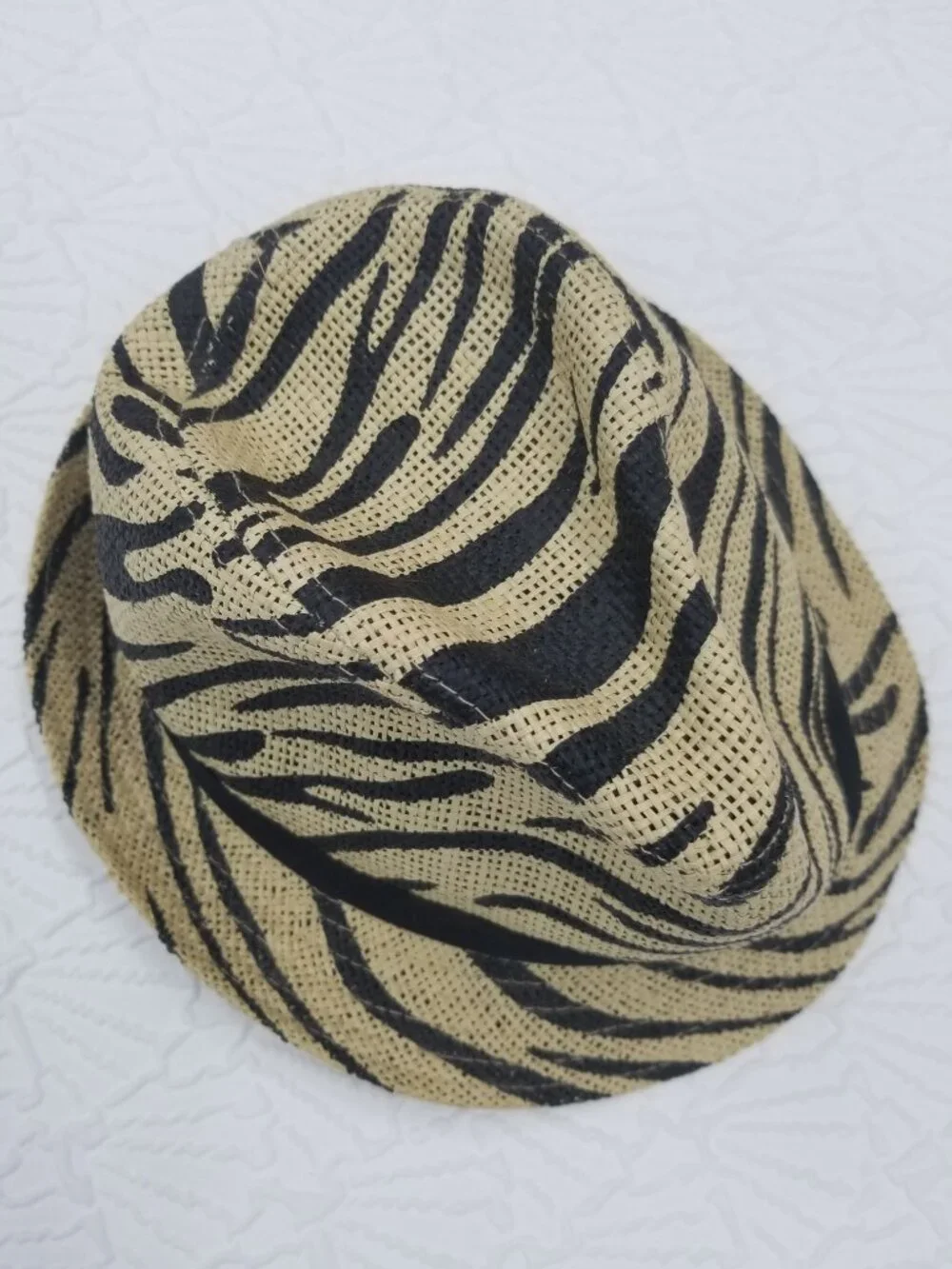 Beige Fedora Sun Hat Zebra Stripe OS